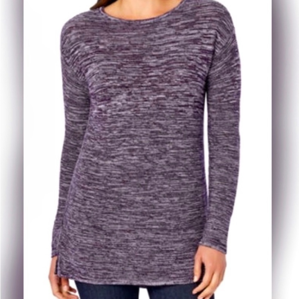 Ellen Tracy Purple White Marble Tunic Fall Winter Office Sweater